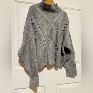 Elizabeth and James Gray Turtleneck Sweater with Cable Knit